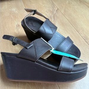 OluKai Dark Brown Platform Wedge Keha Wedge Sandal